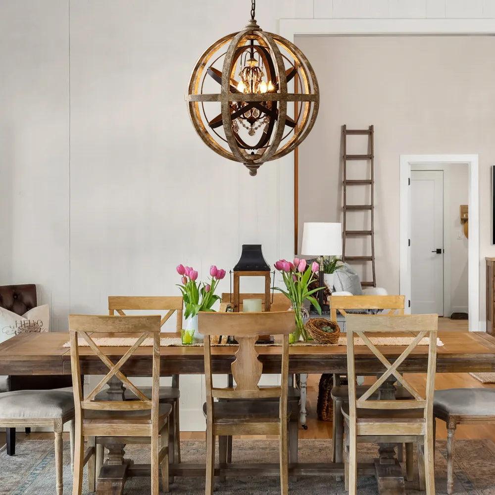 Vintage Globe Weathered Chandelier with Adjustable Brightness & Unique