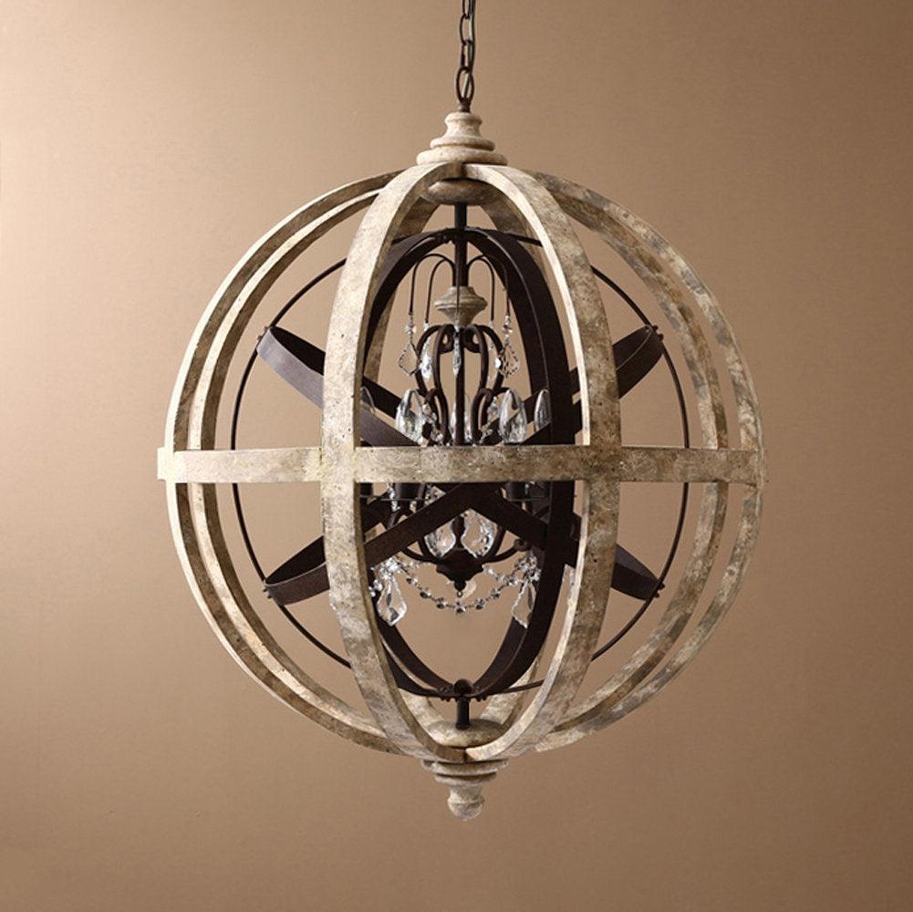 Vintage Globe Weathered Chandelier with Adjustable Brightness & Unique