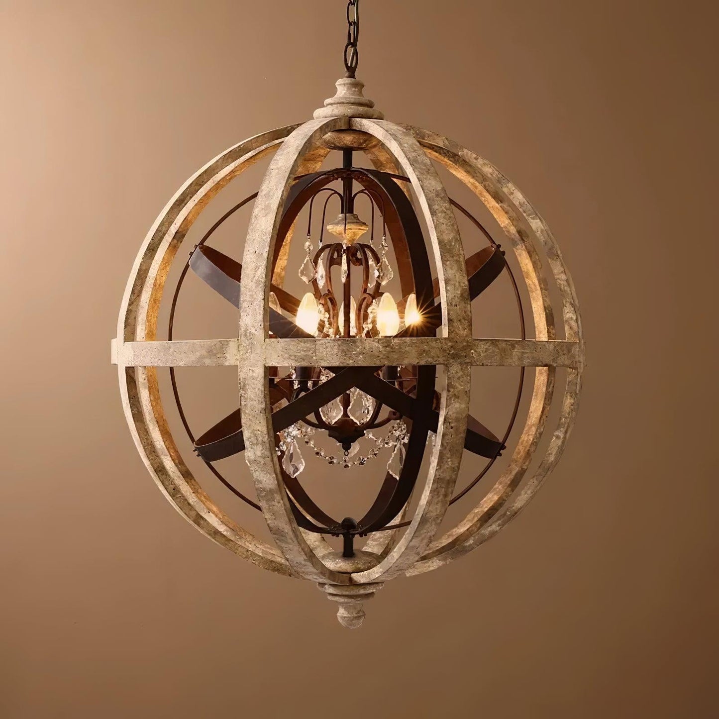 Vintage Globe Weathered Chandelier with Adjustable Brightness & Unique