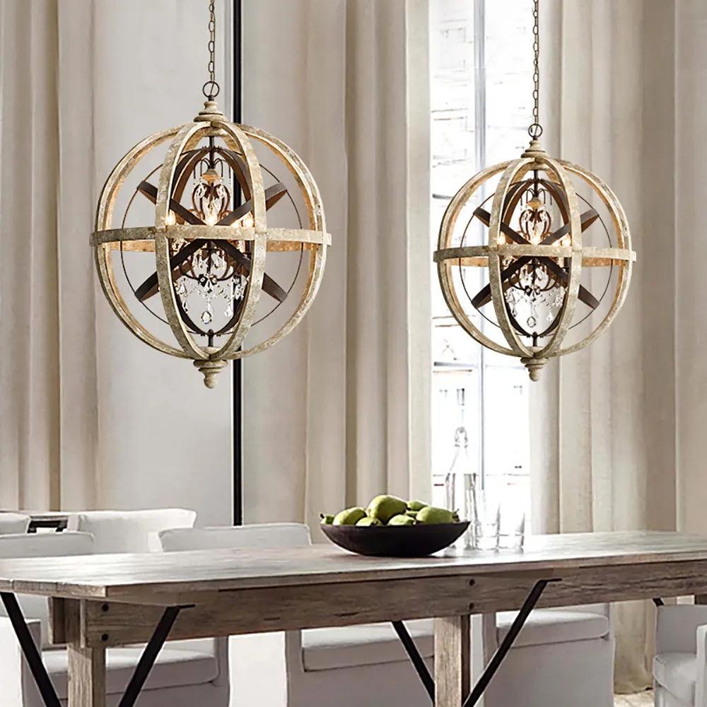 Vintage Globe Weathered Chandelier with Adjustable Brightness & Unique