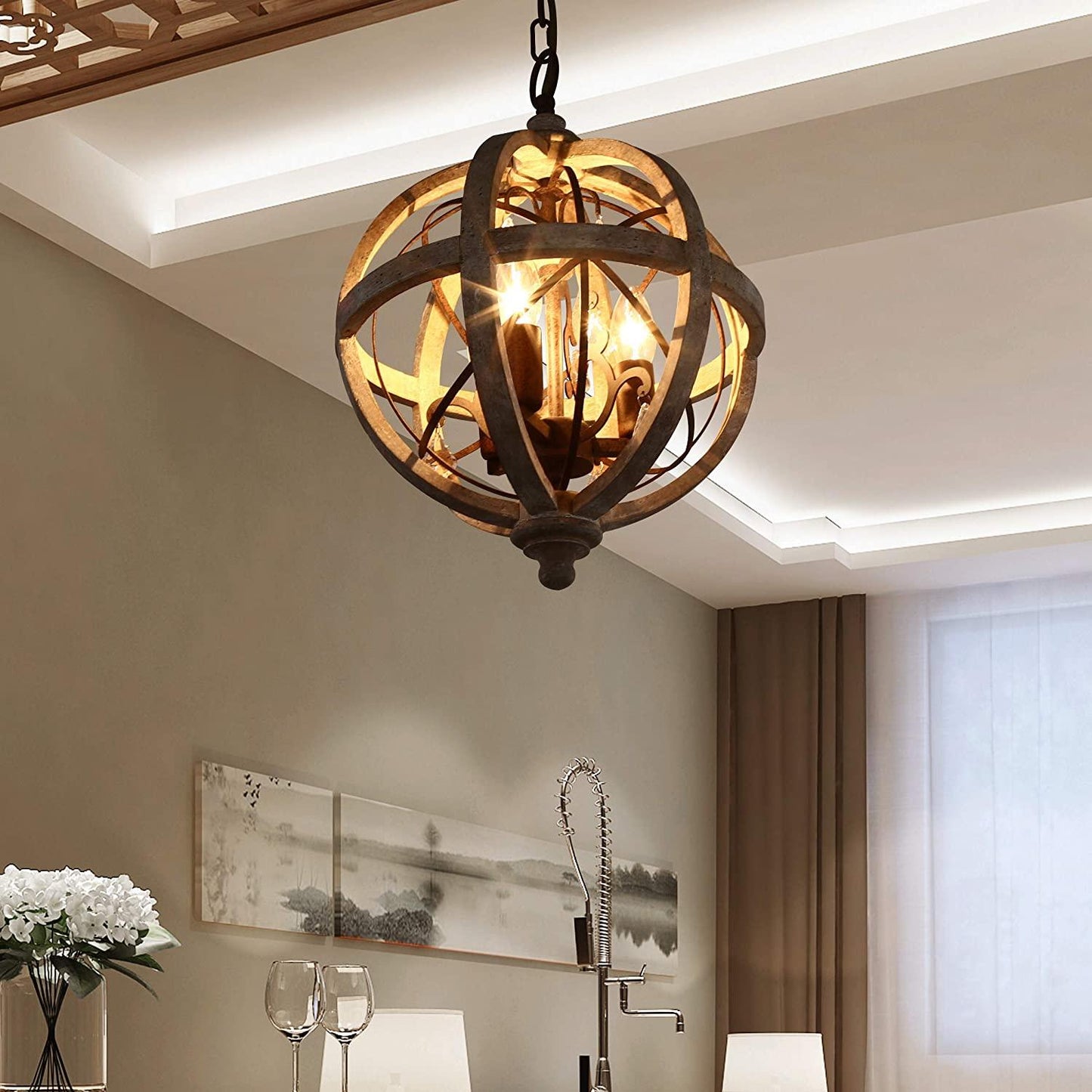 Vintage Globe Weathered Chandelier with Adjustable Brightness & Unique