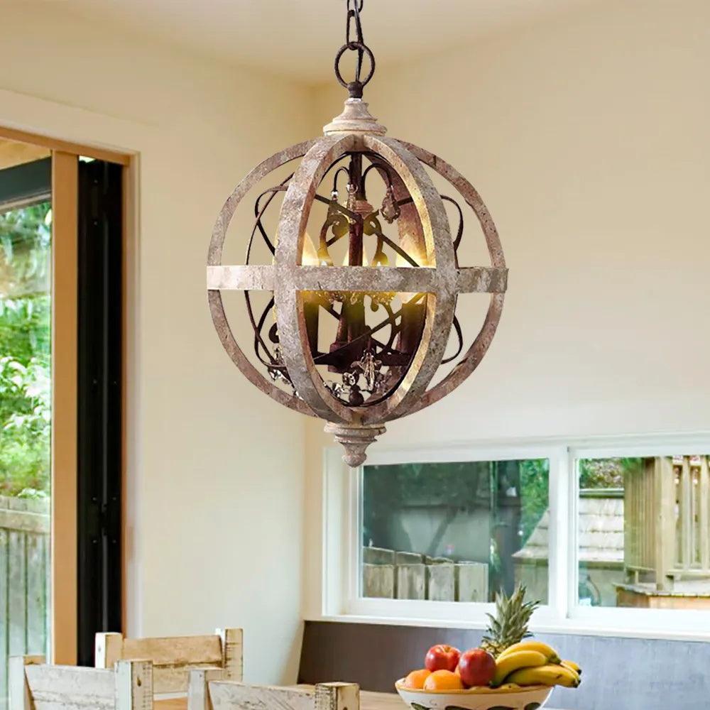 Vintage Globe Weathered Chandelier with Adjustable Brightness & Unique