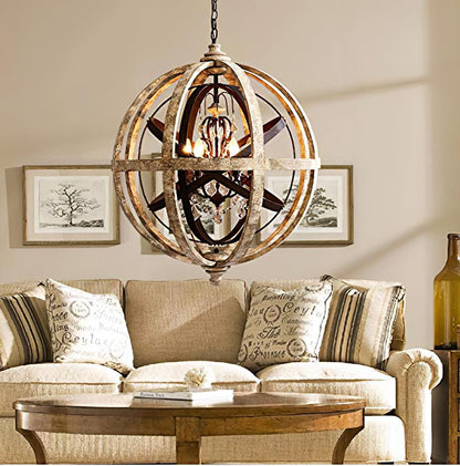 Vintage Globe Weathered Chandelier with Adjustable Brightness & Unique
