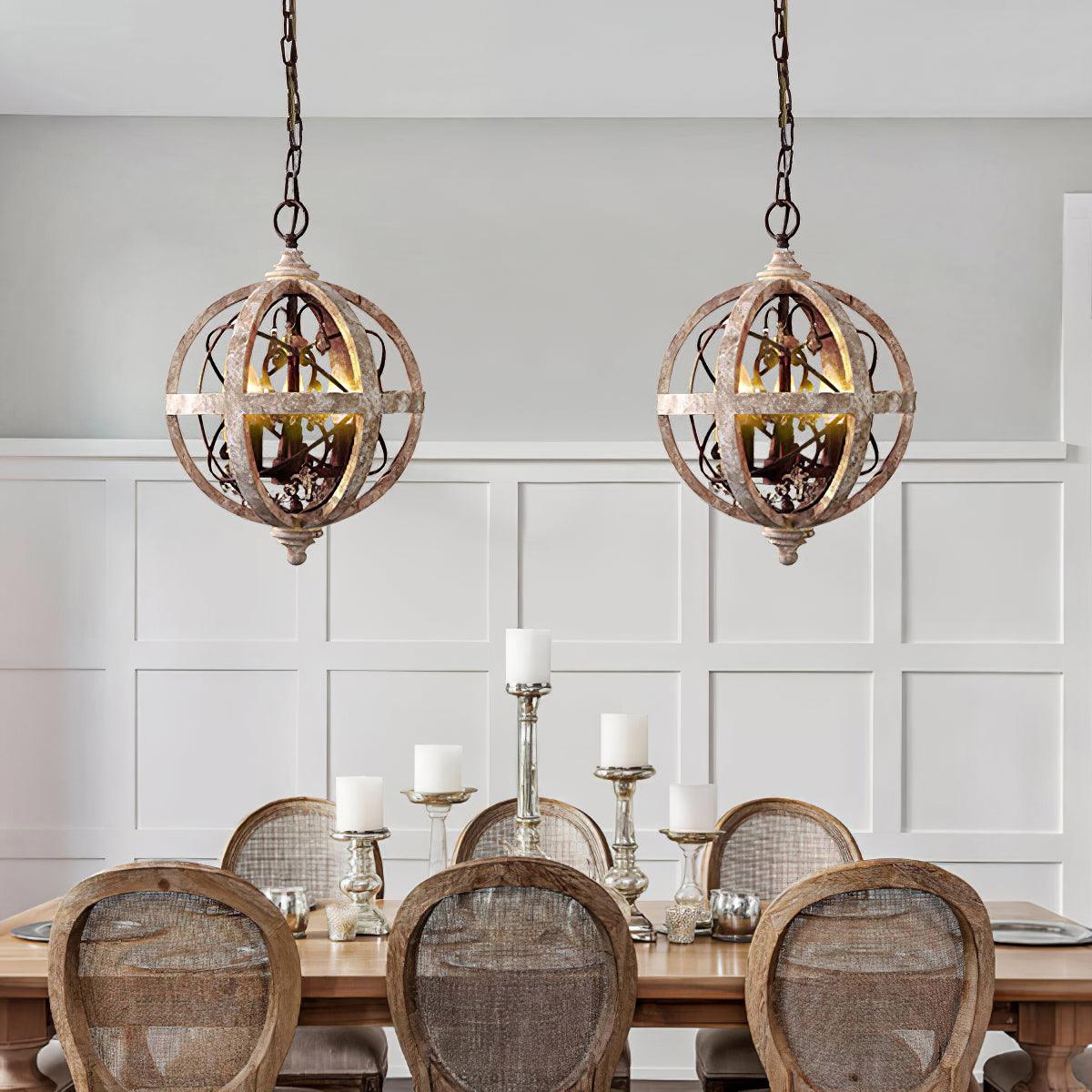 Vintage Globe Weathered Chandelier with Adjustable Brightness & Unique