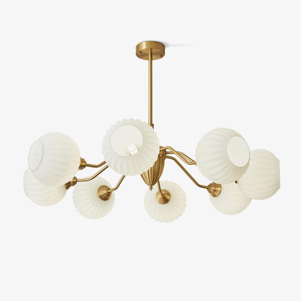 Ribbed Glass Ball Chandelier - Elegant Design with Adjustable Height