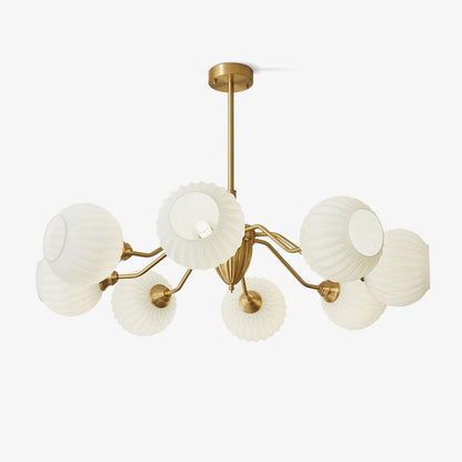 Ribbed Glass Ball Chandelier - Elegant Design with Adjustable Height