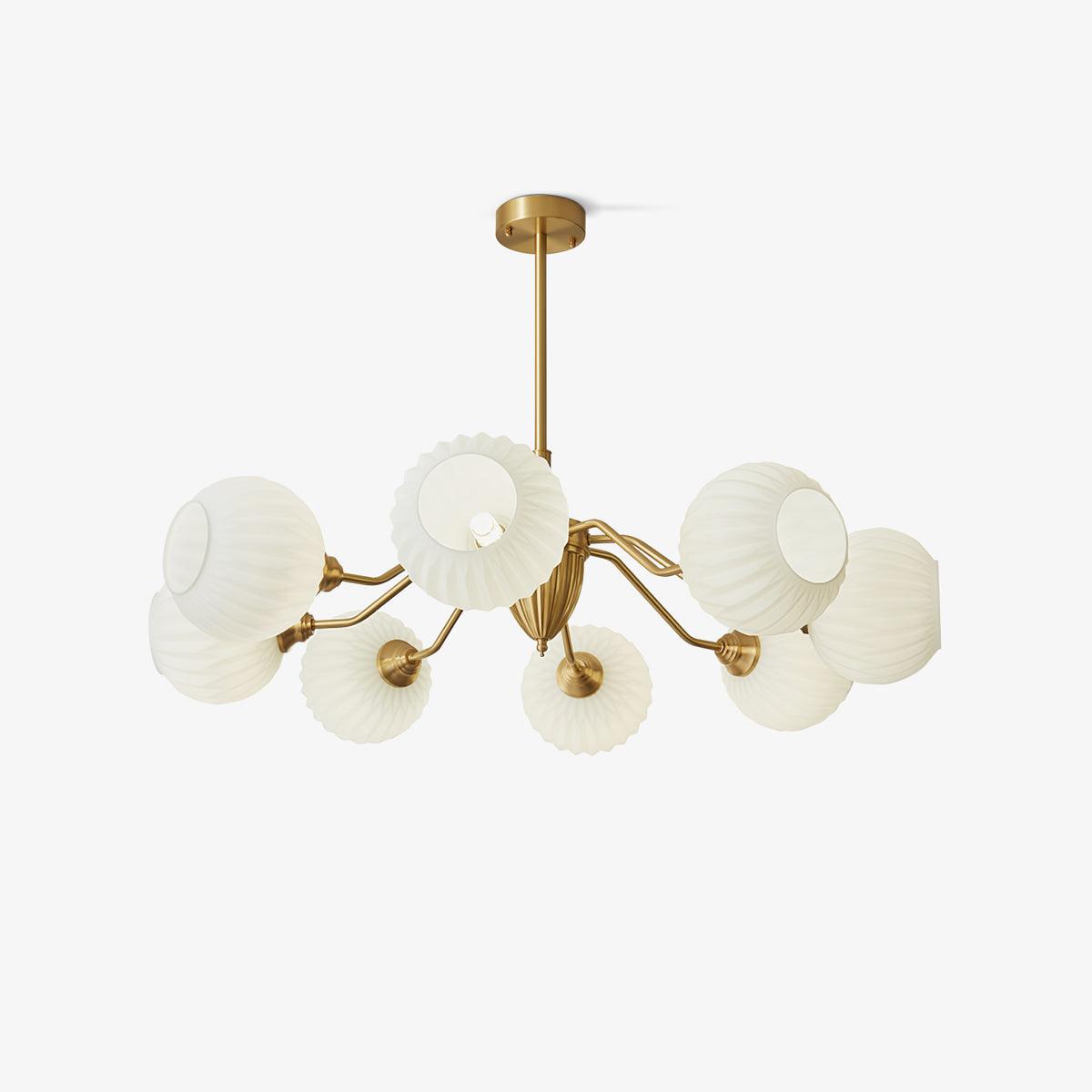 Ribbed Glass Ball Chandelier - Elegant Design with Adjustable Height
