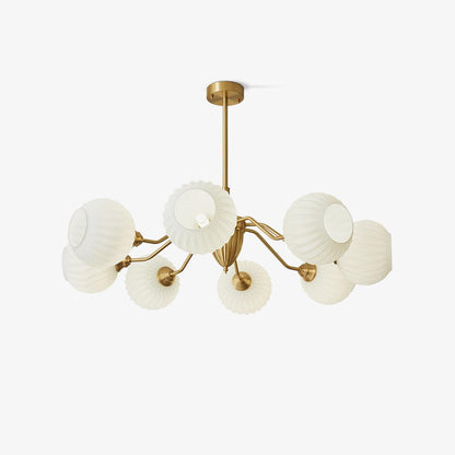 Ribbed Glass Ball Chandelier - Elegant Design with Adjustable Height