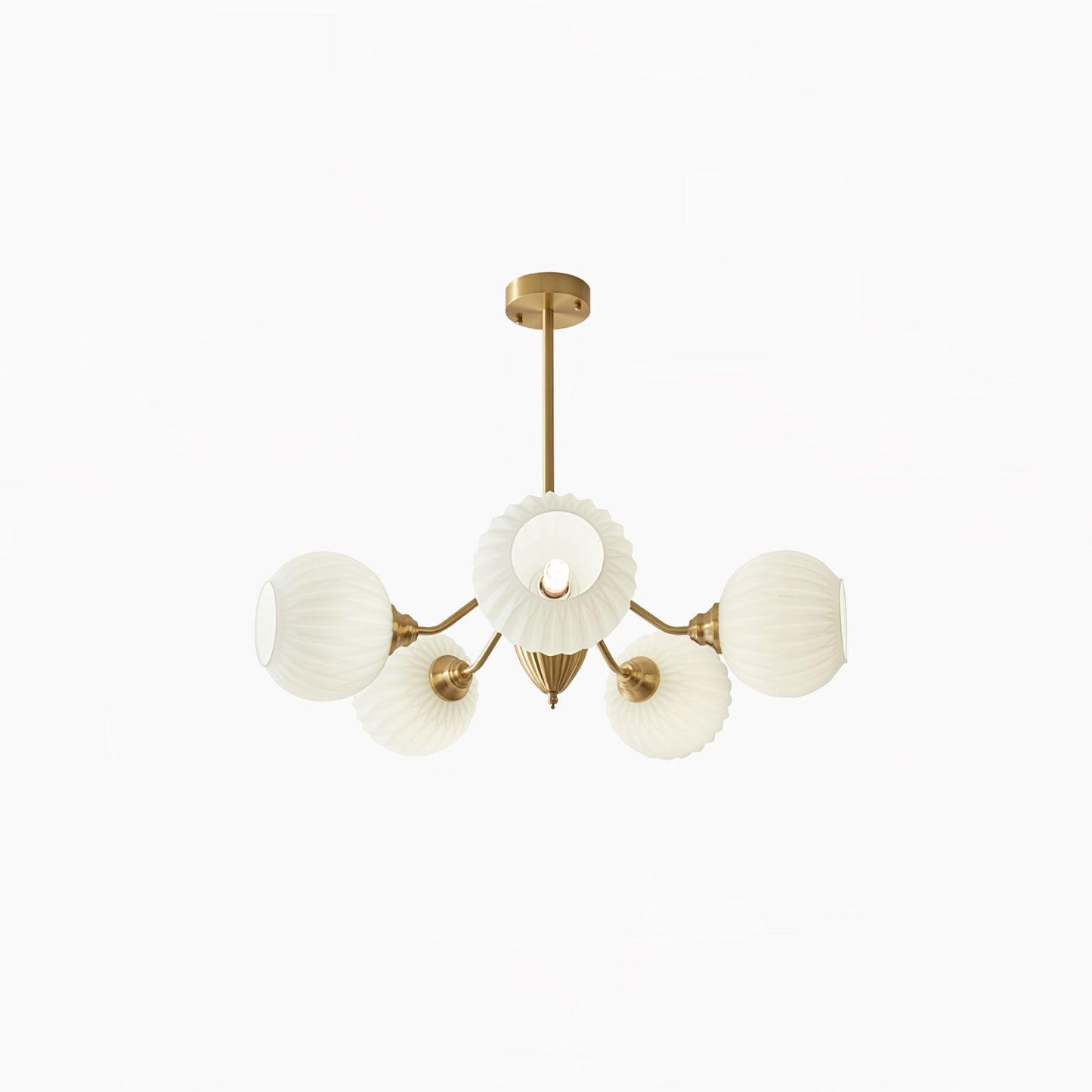 Ribbed Glass Ball Chandelier - Elegant Design with Adjustable Height
