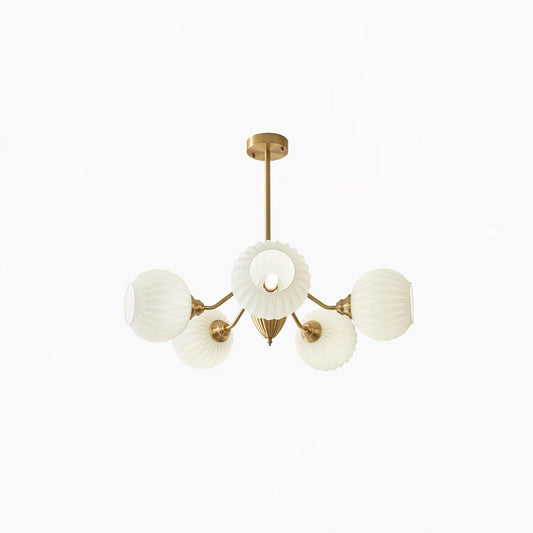 Ribbed Glass Ball Chandelier - Elegant Design with Adjustable Height