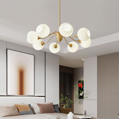 Ribbed Glass Ball Chandelier - Elegant Design with Adjustable Height
