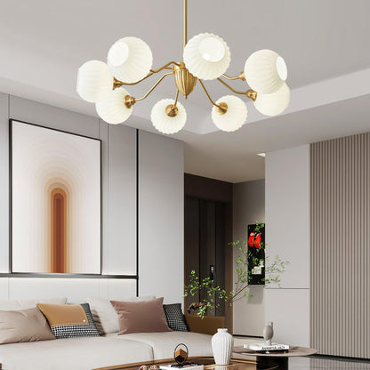 Ribbed Glass Ball Chandelier - Elegant Design with Adjustable Height