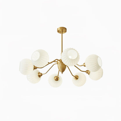 Ribbed Glass Ball Chandelier - Elegant Design with Adjustable Height
