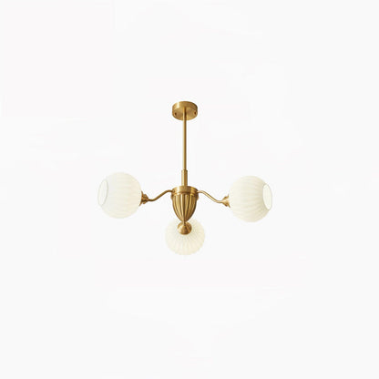 Ribbed Glass Ball Chandelier - Elegant Design with Adjustable Height
