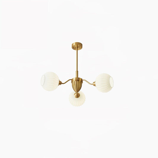 Ribbed Glass Ball Chandelier - Elegant Design with Adjustable Height