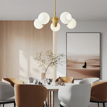 Ribbed Glass Ball Chandelier - Elegant Design with Adjustable Height