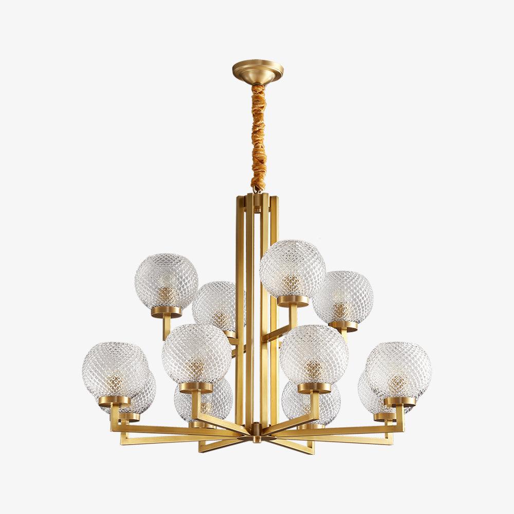 Ribbed Glass Brass Chandelier with Adjustable Height and LED Compatibl