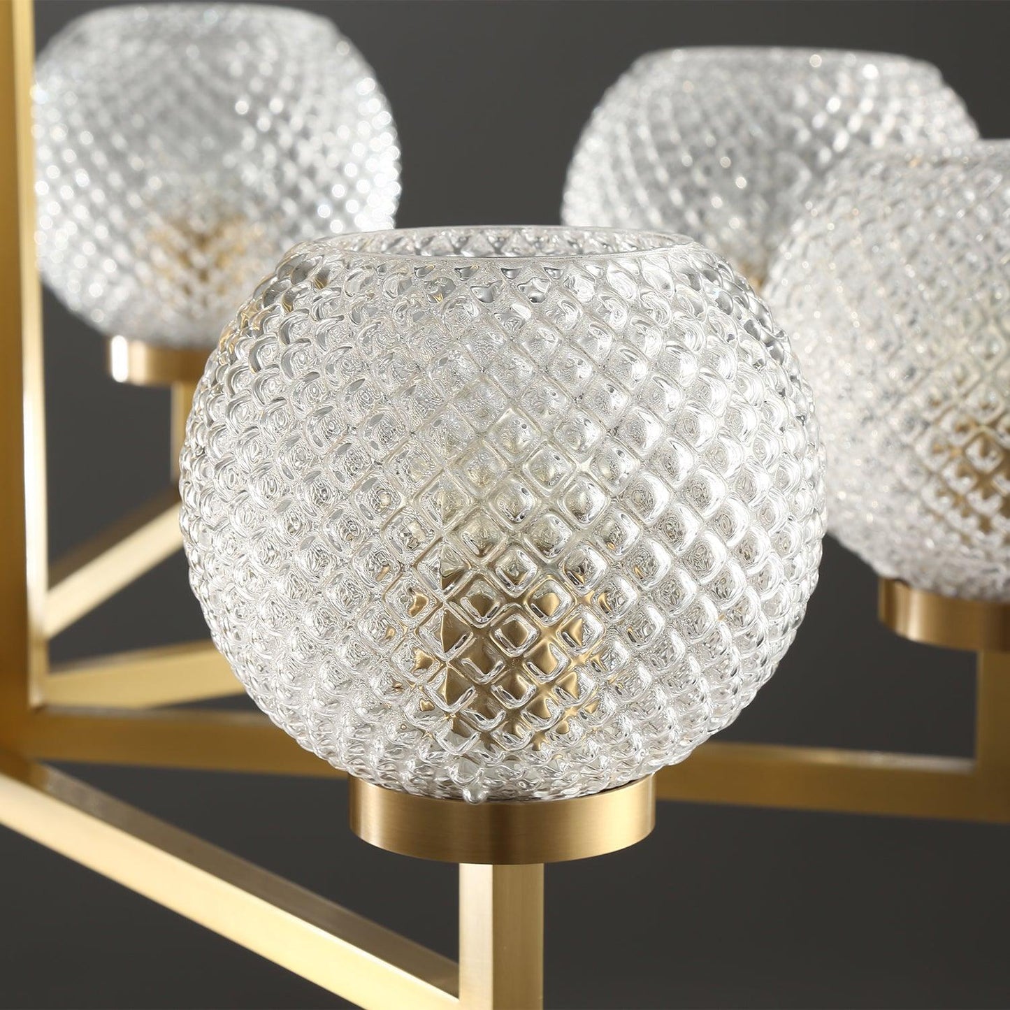 Ribbed Glass Brass Chandelier with Adjustable Height and LED Compatibl