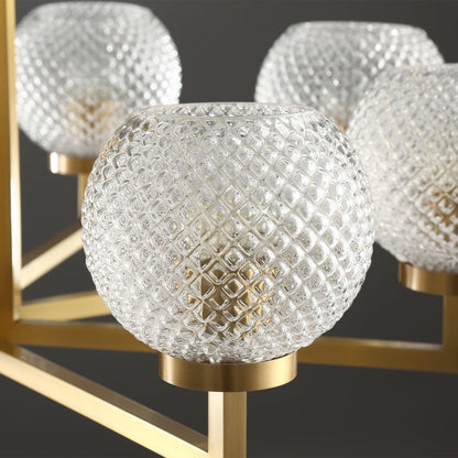 Ribbed Glass Brass Chandelier with Adjustable Height and LED Compatibl