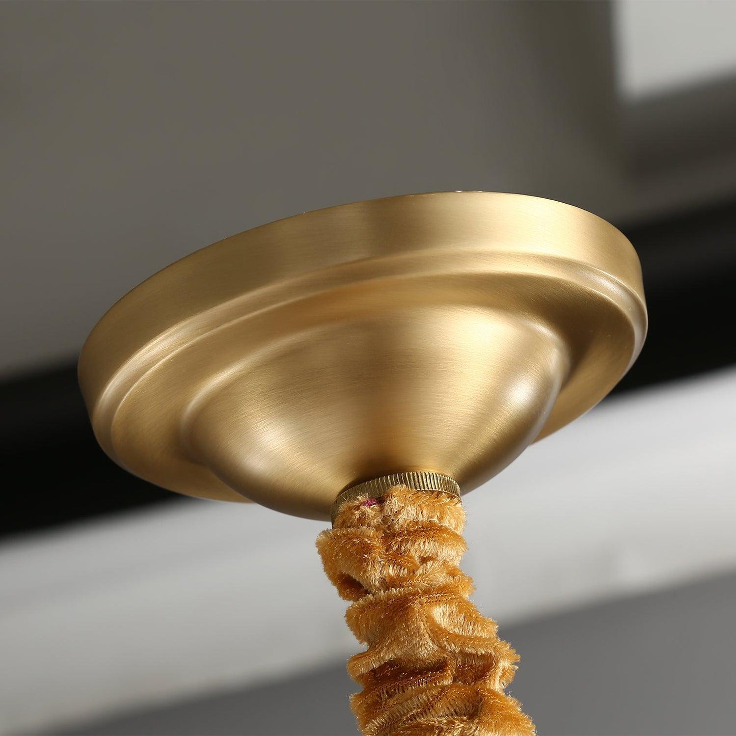 Ribbed Glass Brass Chandelier with Adjustable Height and LED Compatibl