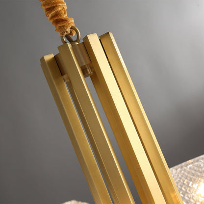 Ribbed Glass Brass Chandelier with Adjustable Height and LED Compatibl