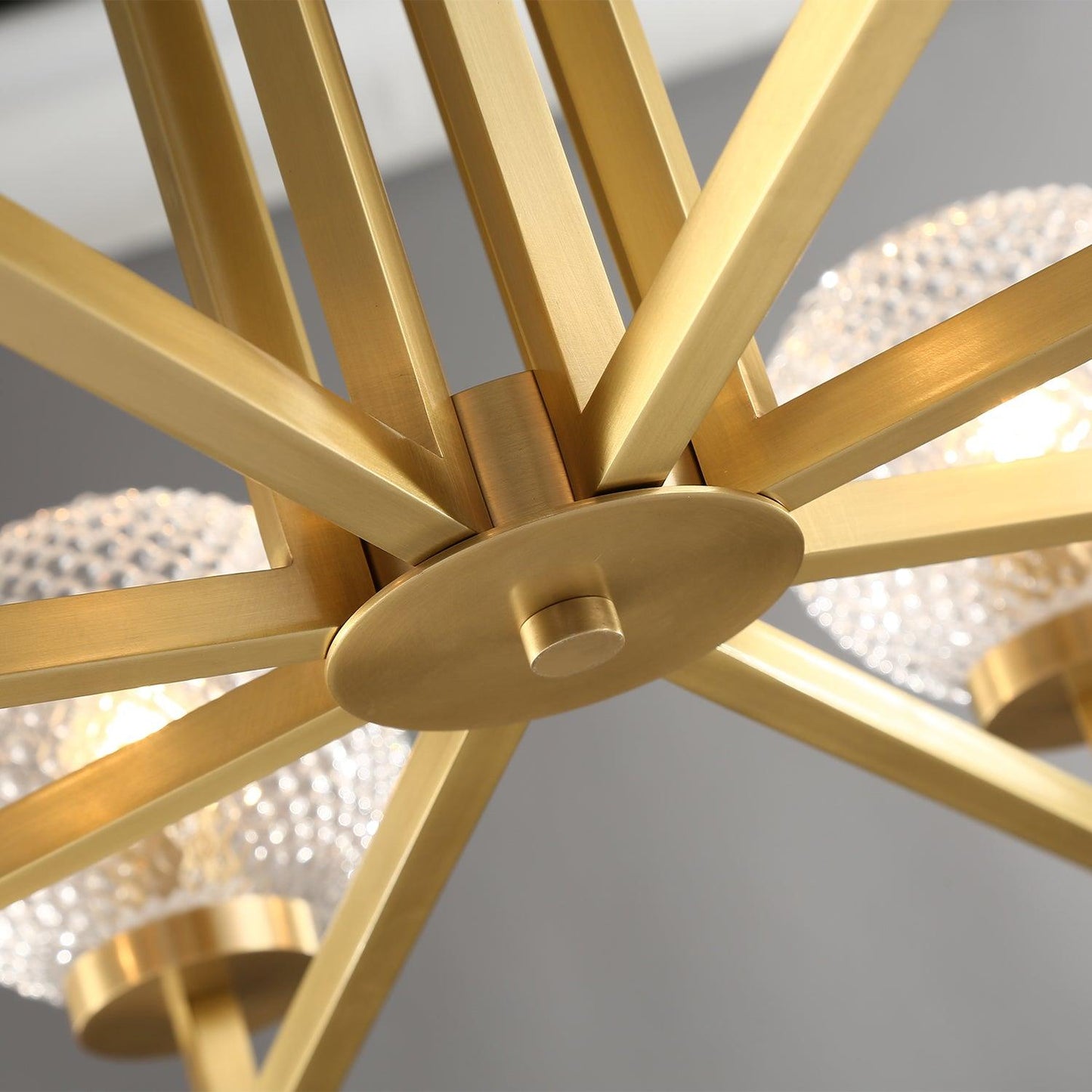 Ribbed Glass Brass Chandelier with Adjustable Height and LED Compatibl