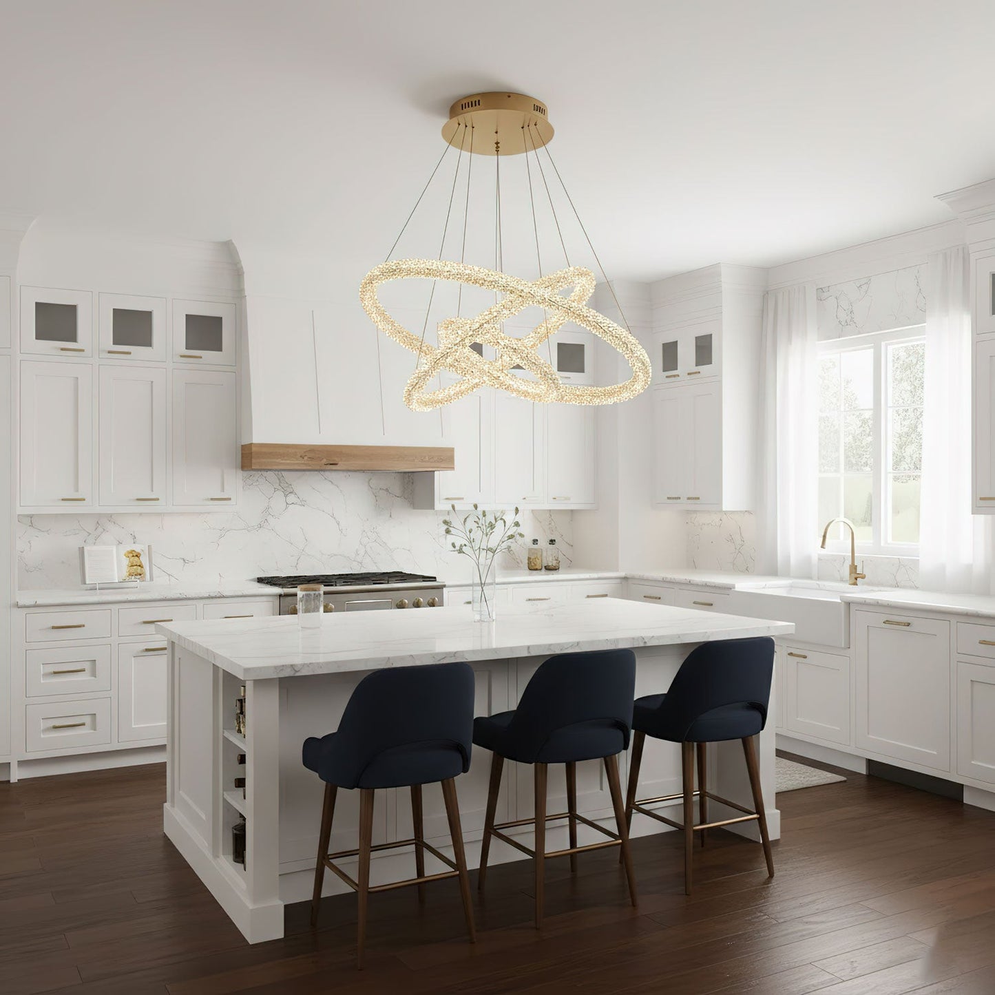 Elegant Ring Crystal Chandelier - Dimmable, Energy-Efficient Lighting