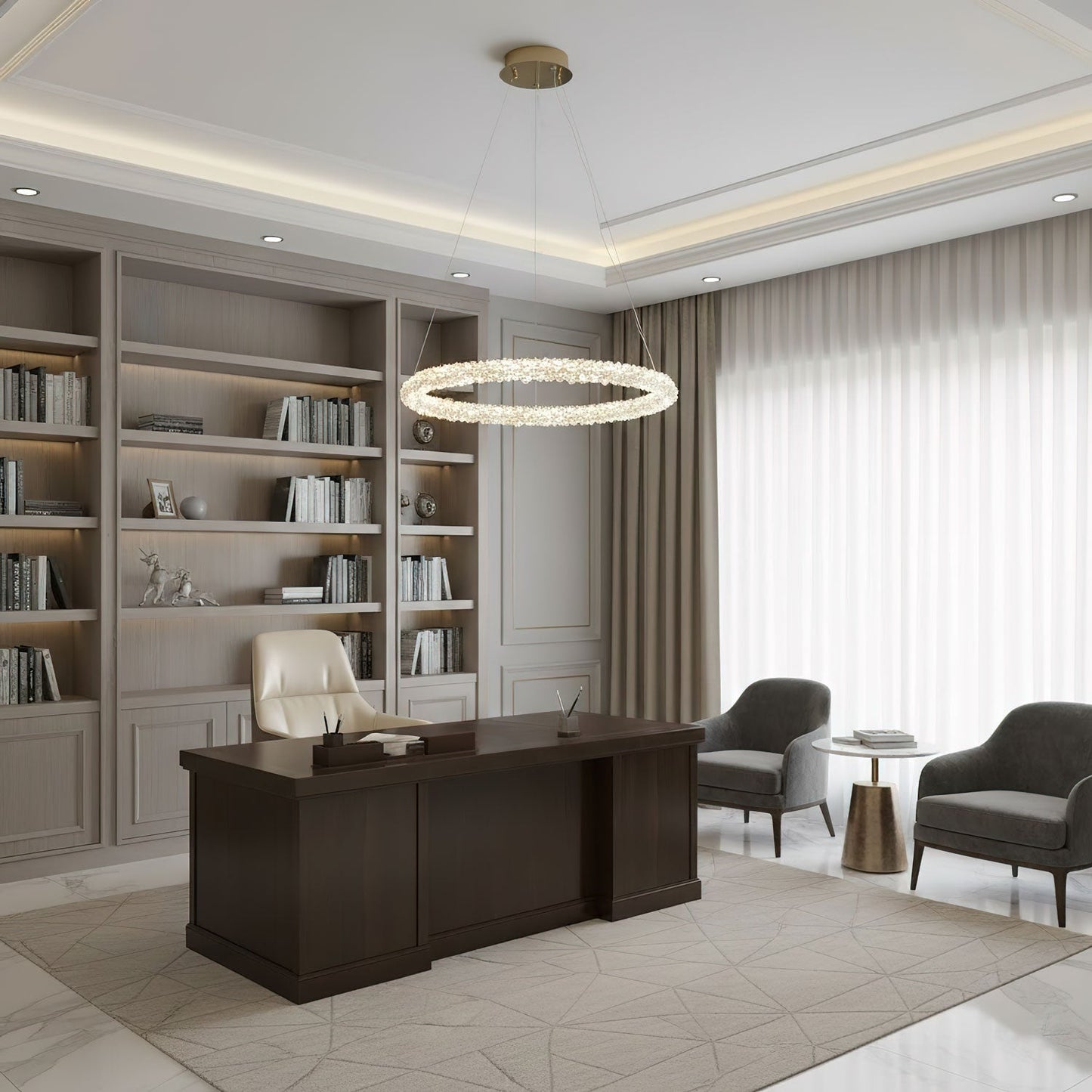Elegant Ring Crystal Chandelier - Dimmable, Energy-Efficient Lighting