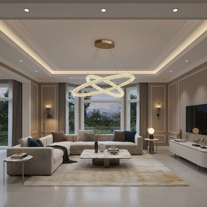 Elegant Ring Crystal Chandelier - Dimmable, Energy-Efficient Lighting