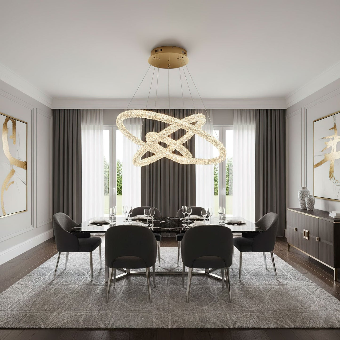 Elegant Ring Crystal Chandelier - Dimmable, Energy-Efficient Lighting