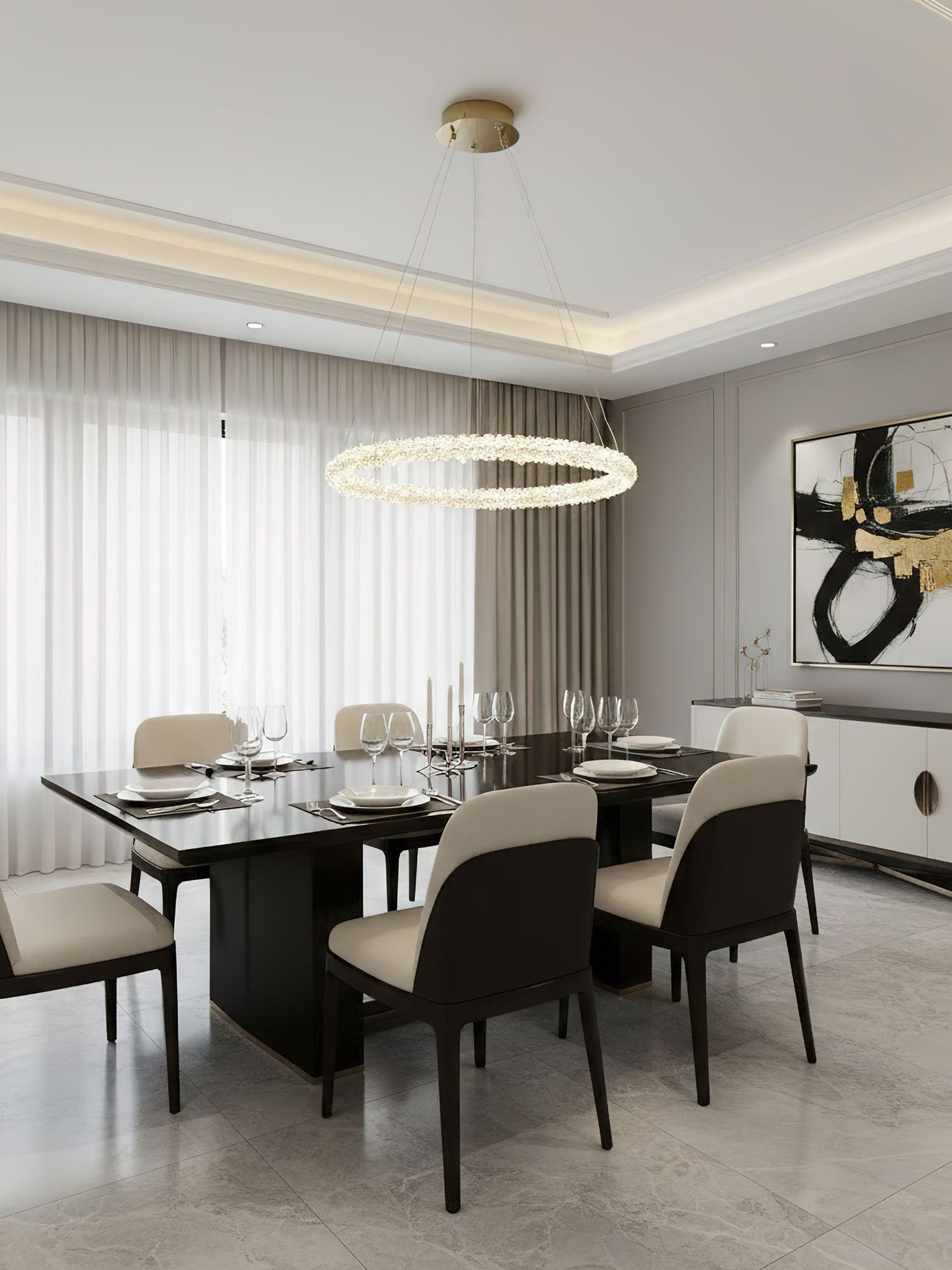 Elegant Ring Crystal Chandelier - Dimmable, Energy-Efficient Lighting