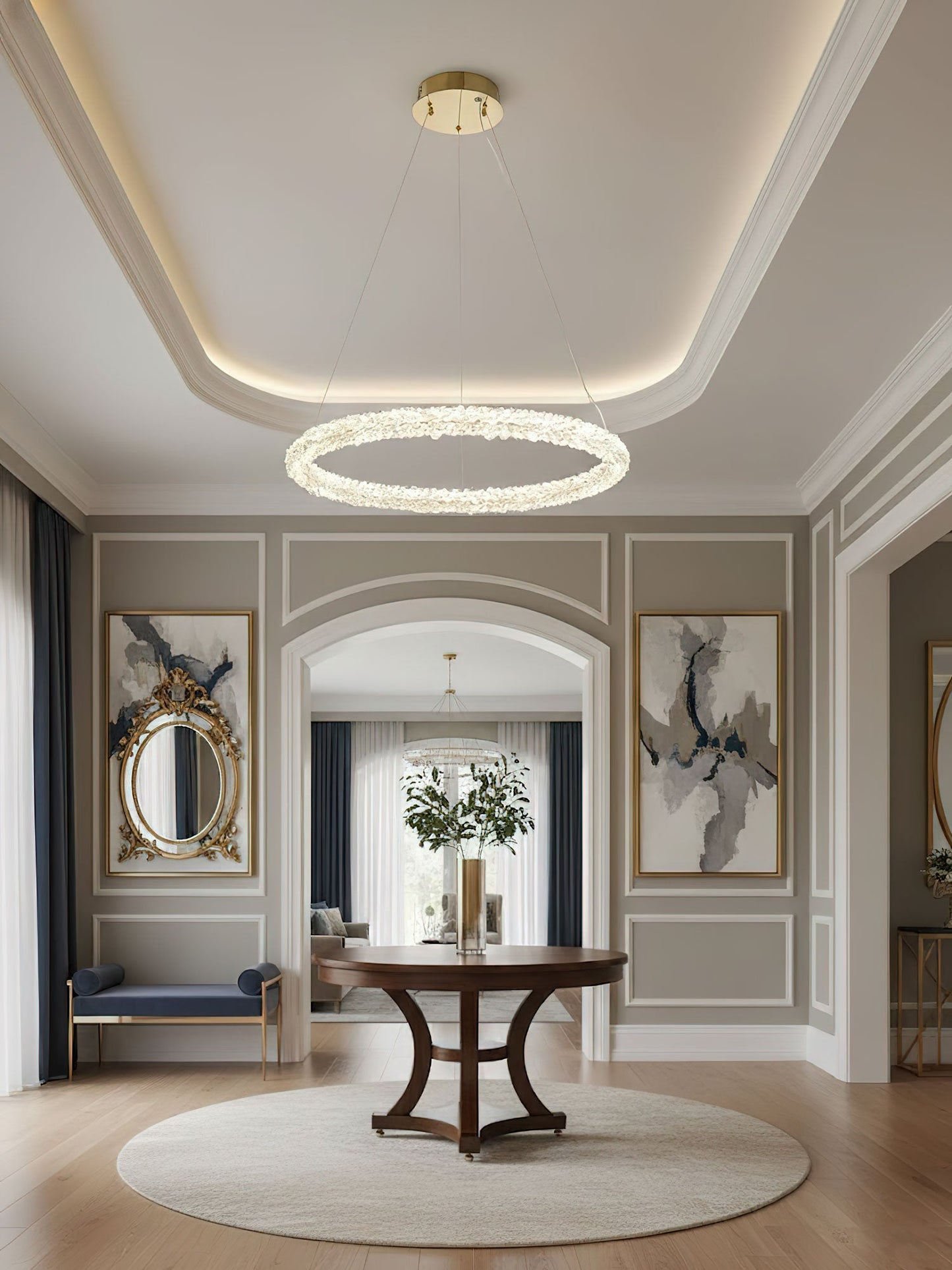 Elegant Ring Crystal Chandelier - Dimmable, Energy-Efficient Lighting