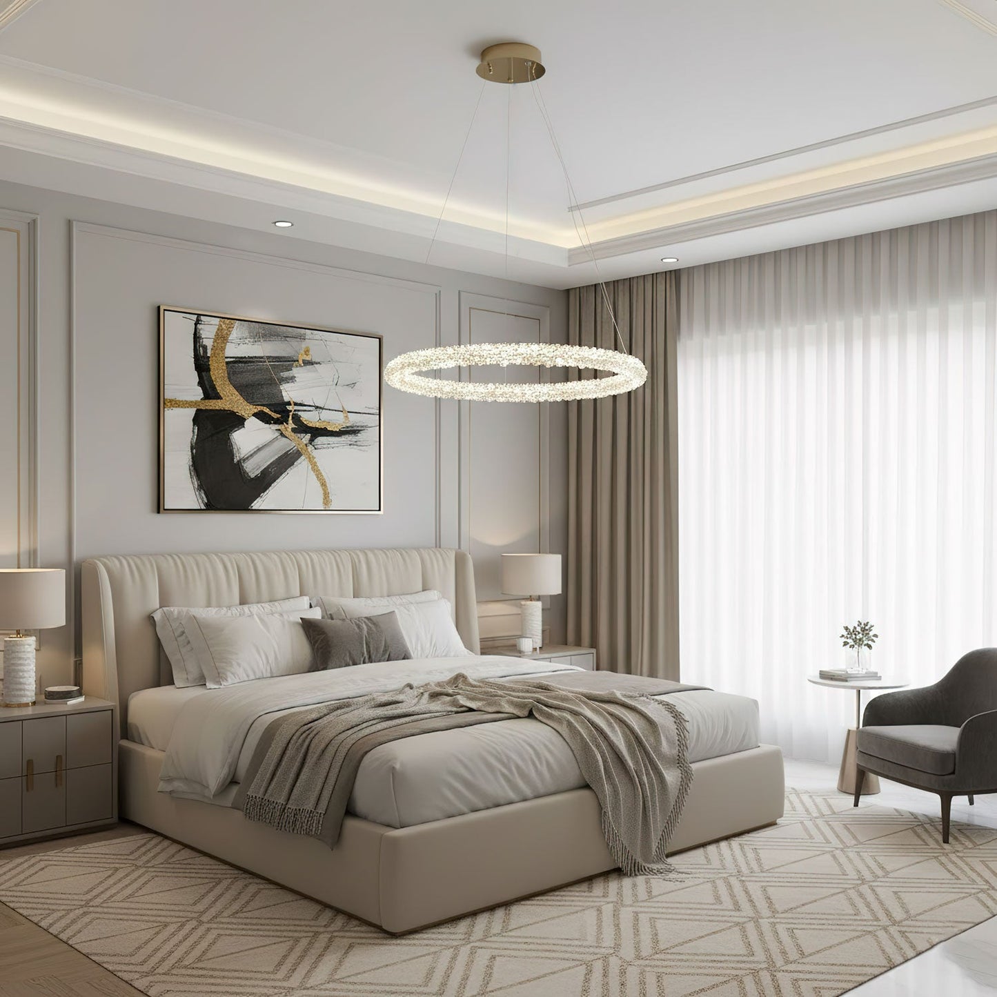 Elegant Ring Crystal Chandelier - Dimmable, Energy-Efficient Lighting