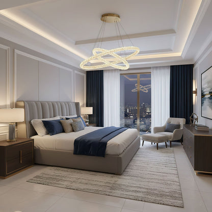 Elegant Ring Crystal Chandelier - Dimmable, Energy-Efficient Lighting