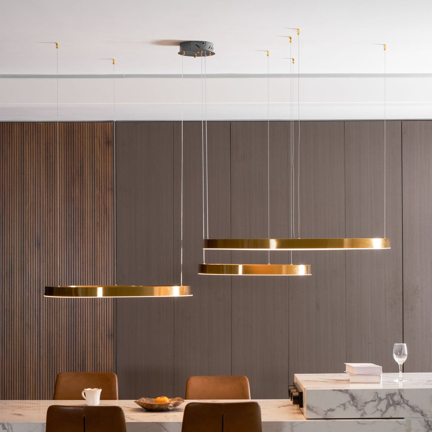 Modern Ring LED Pendant Light - Dimmable, Adjustable Height