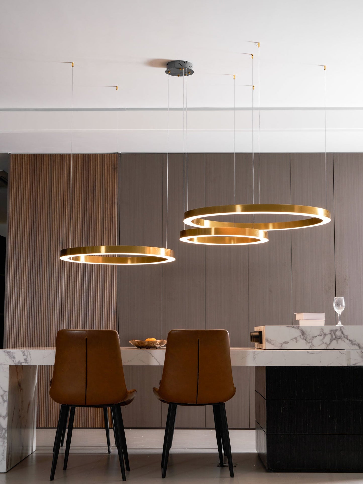 Modern Ring LED Pendant Light - Dimmable, Adjustable Height