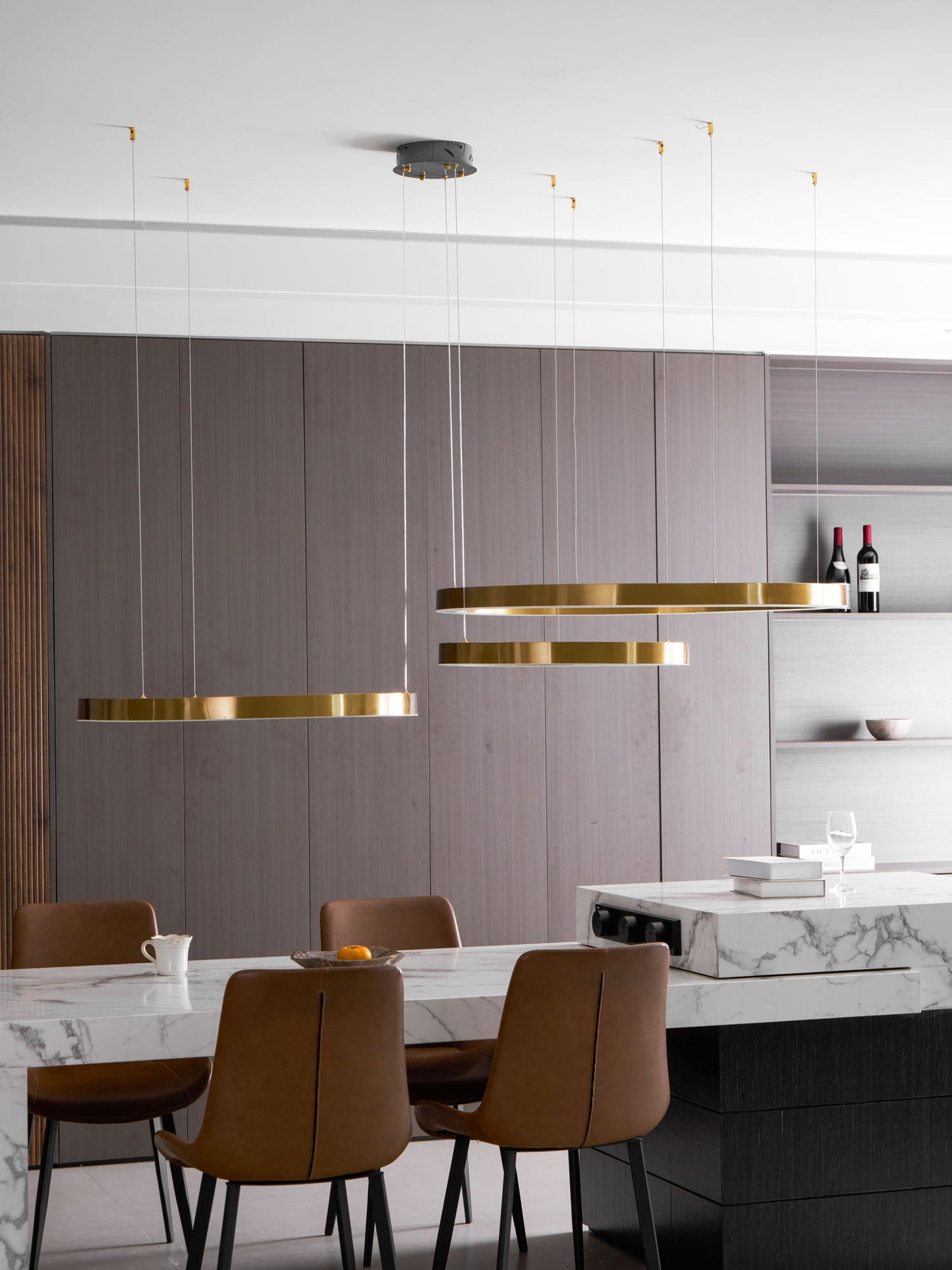 Modern Ring LED Pendant Light - Dimmable, Adjustable Height