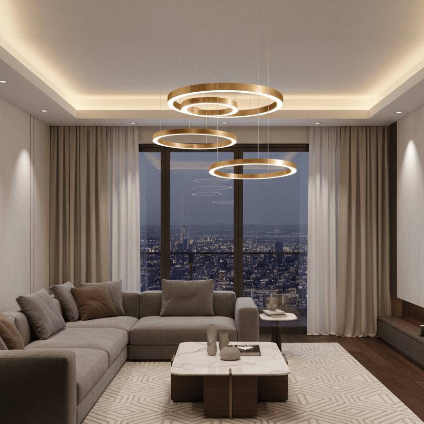 Modern Ring LED Pendant Light - Dimmable, Adjustable Height