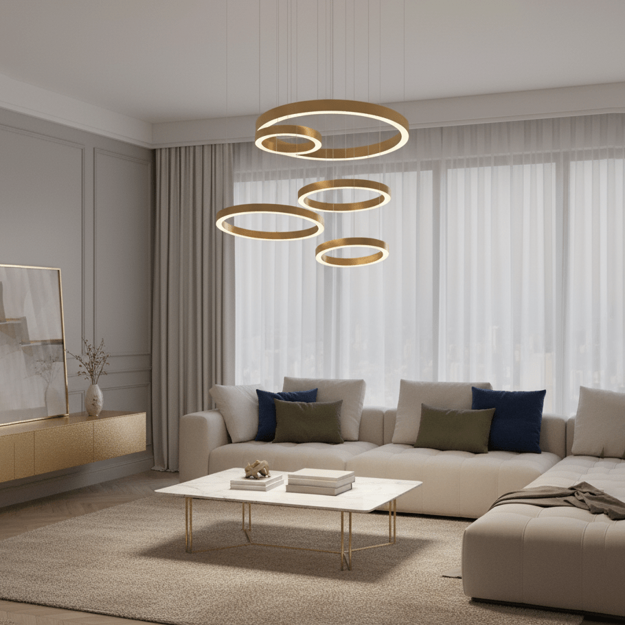 Modern Ring LED Pendant Light - Dimmable, Adjustable Height