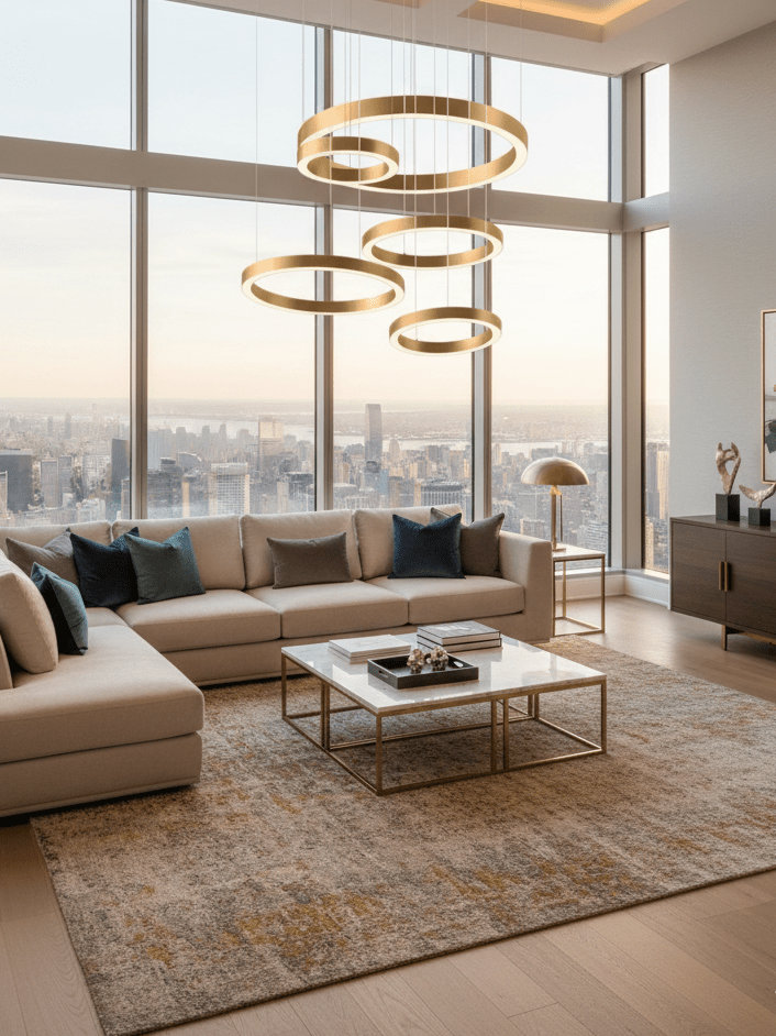 Modern Ring LED Pendant Light - Dimmable, Adjustable Height