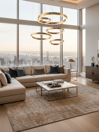 Modern Ring LED Pendant Light - Dimmable, Adjustable Height