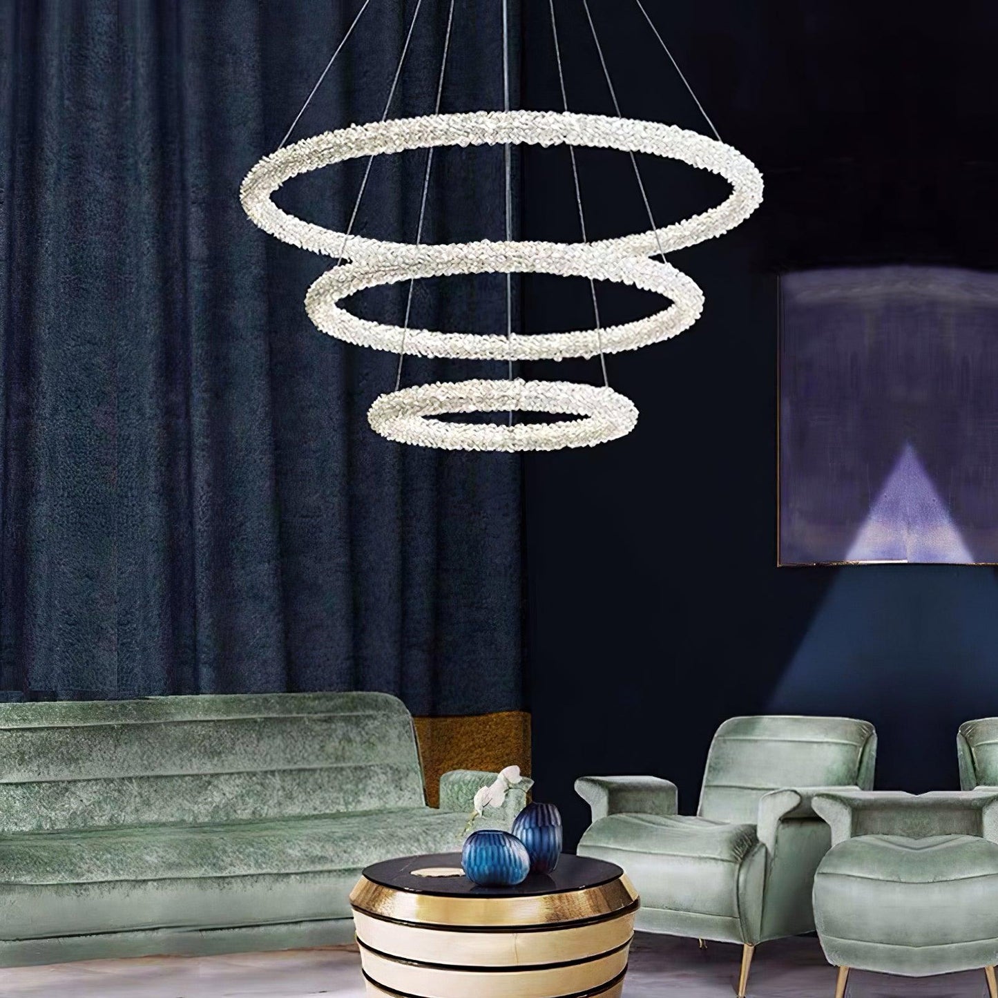 Elegant Ring Crystal Chandelier - Dimmable, Energy-Efficient Lighting