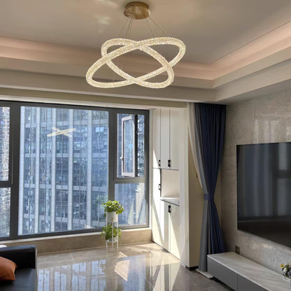 Elegant Ring Crystal Chandelier - Dimmable, Energy-Efficient Lighting