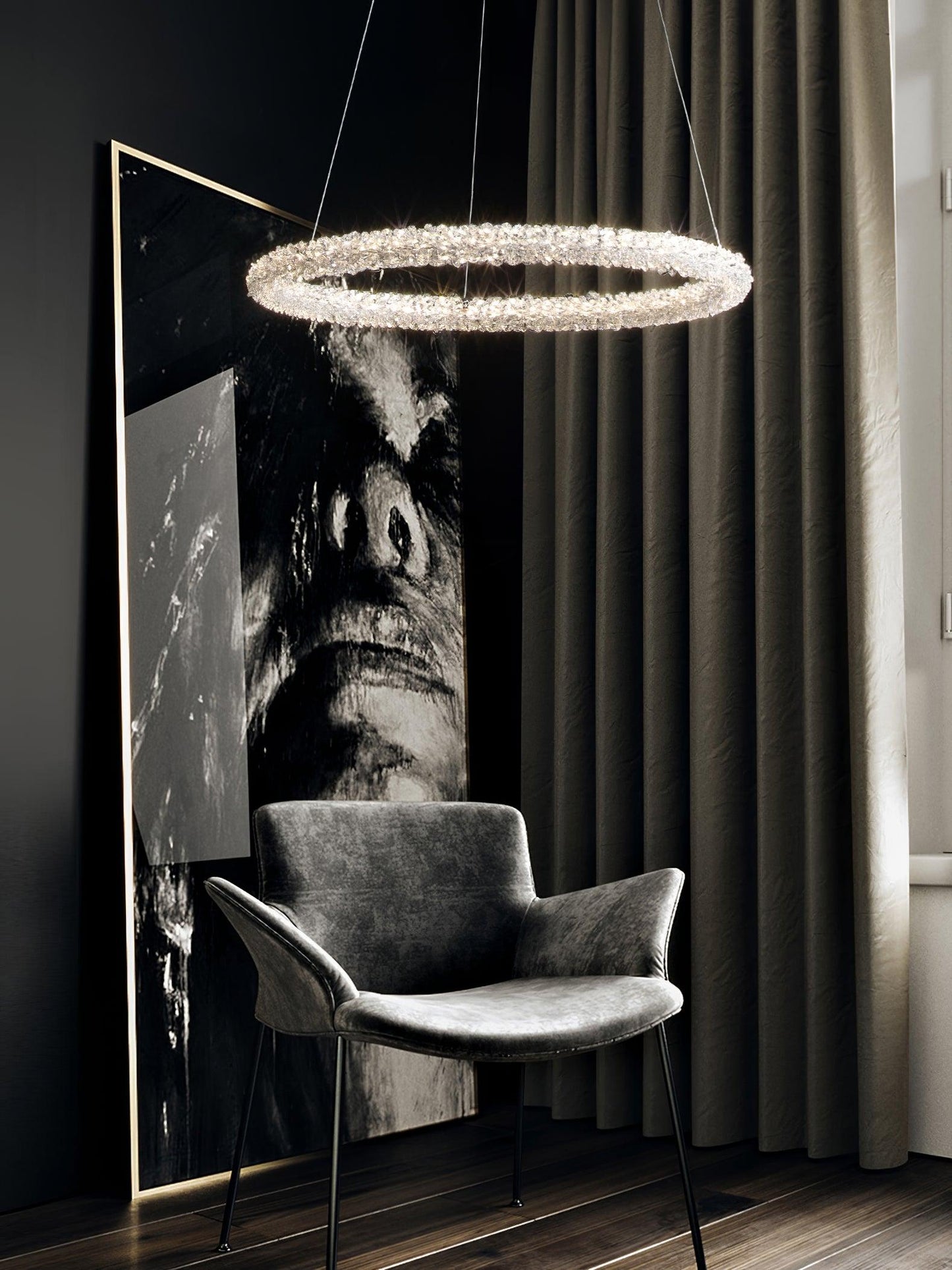 Elegant Ring Crystal Chandelier - Dimmable, Energy-Efficient Lighting