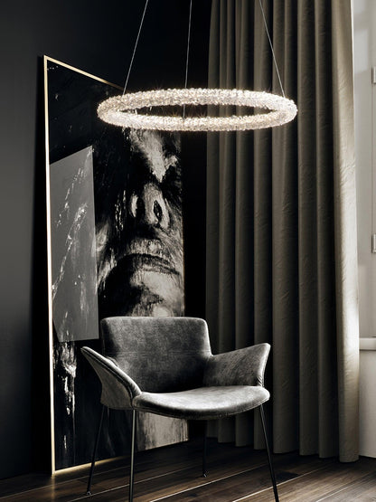 Elegant Ring Crystal Chandelier - Dimmable, Energy-Efficient Lighting