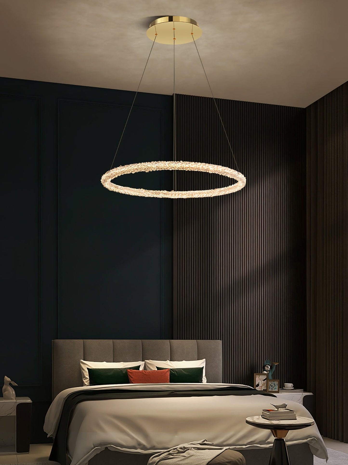 Elegant Ring Crystal Chandelier - Dimmable, Energy-Efficient Lighting