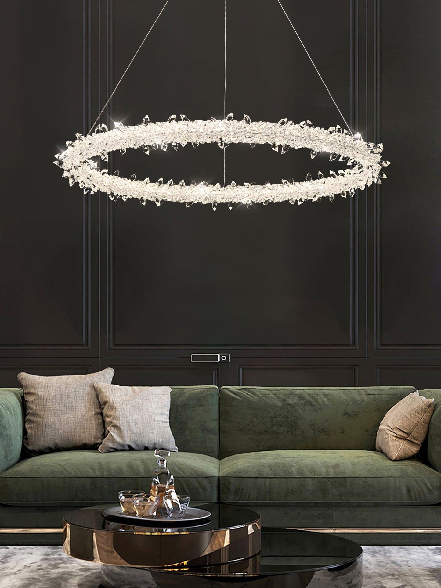 Elegant Ring Crystal Chandelier - Dimmable, Energy-Efficient Lighting