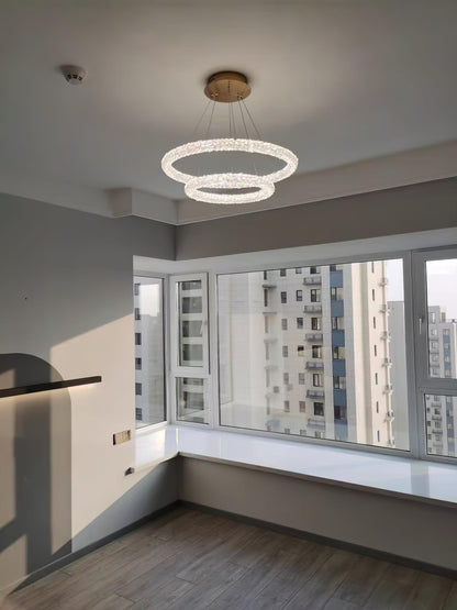 Elegant Ring Crystal Chandelier - Dimmable, Energy-Efficient Lighting
