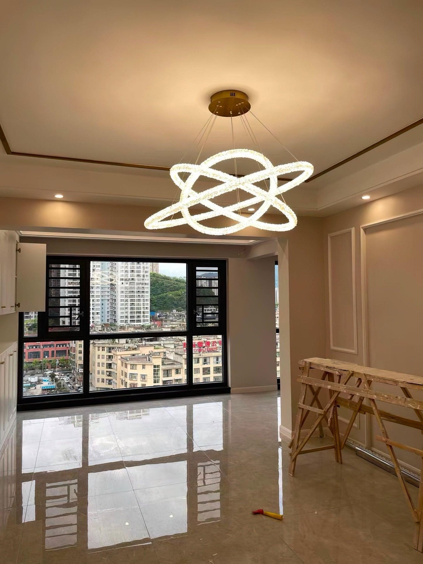 Elegant Ring Crystal Chandelier - Dimmable, Energy-Efficient Lighting