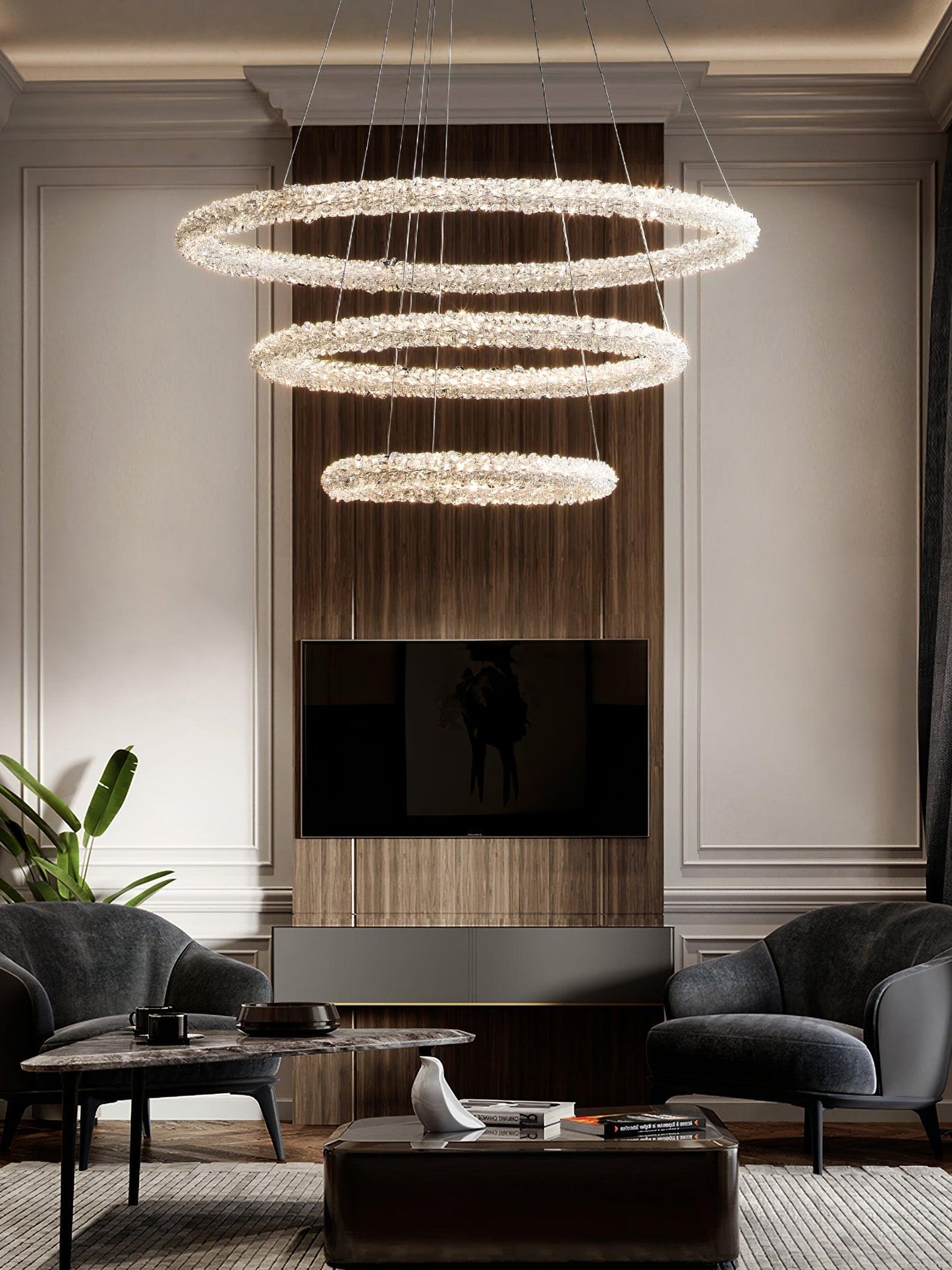 Elegant Ring Crystal Chandelier - Dimmable, Energy-Efficient Lighting